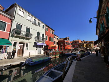 View of canal amidst buildings against sky