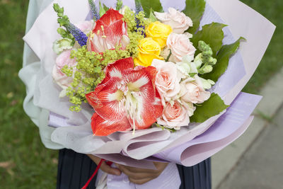 High angle view of rose bouquet