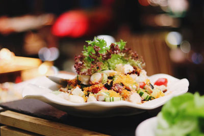 Close-up of meal served on table
