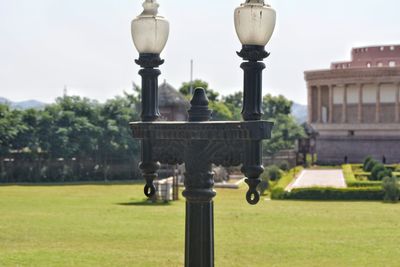 Close-up of built structure against clear sky