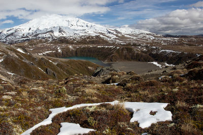 Scenic view of snowcapped mountains against sky