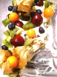 High angle view of fruits in plate