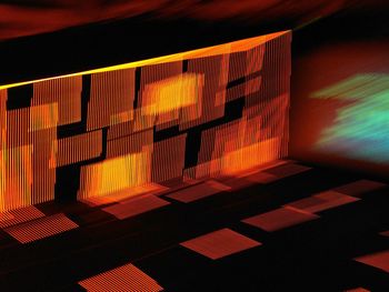 Close-up of illuminated text against black background