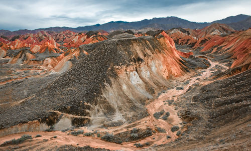 Panoramic view of rock formations on landscape against sky