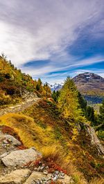 Scenic view of mountain against sky during autumn