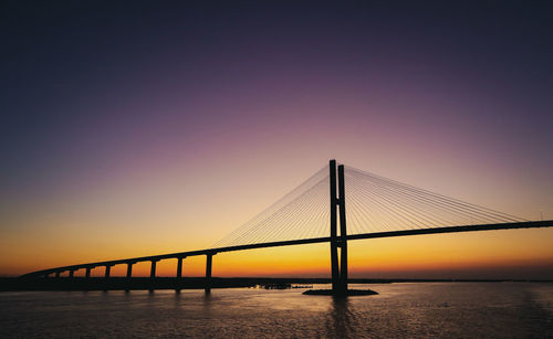 View of suspension bridge at sunset