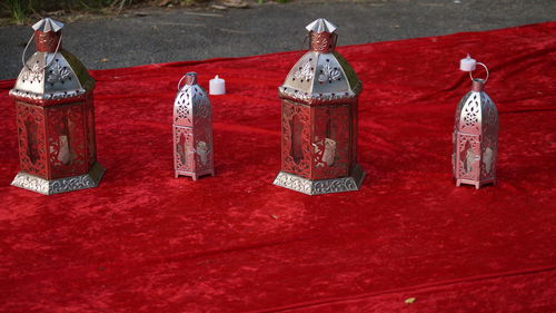 High angle view of figurine on table