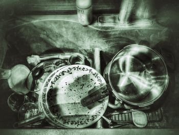 High angle view of glasses on table