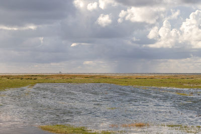 Scenic view of land against sky