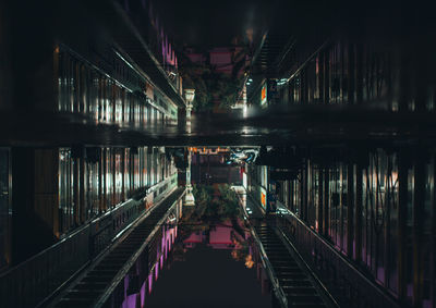 High angle view of illuminated buildings at night