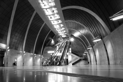 Interior of illuminated subway station