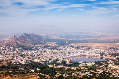 High angle view of townscape against sky