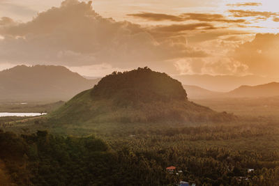 Scenic view of mountains during sunset