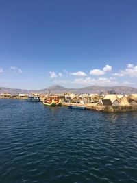 Scenic view of river against blue sky