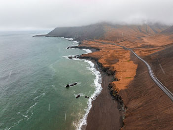 Aerial icelandic landscape at ketubjorg in the evening dusk.