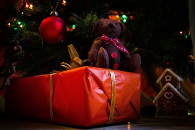 Close-up of illuminated christmas tree