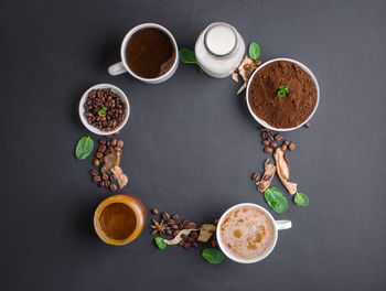 High angle view of breakfast on table