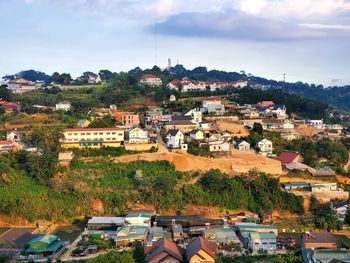 High angle view of townscape against sky