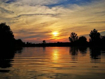 Scenic view of lake against sky during sunset