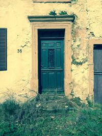 Closed door of house