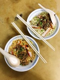 High angle view of food in bowl on table