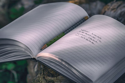 Close-up of words in a book