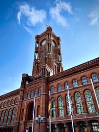 Low angle view of red city hall in berlin