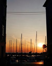Sailboats in marina at sunset