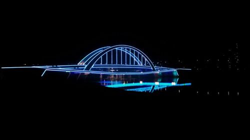 Illuminated ferris wheel at night