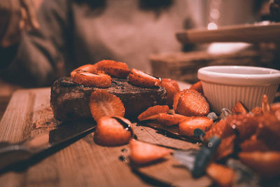 Close-up of strawberries on table