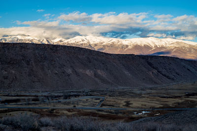 Scenic view of snowcapped mountains against sky