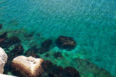 High angle view of rocks in sea