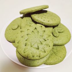 High angle view of bread in plate on table