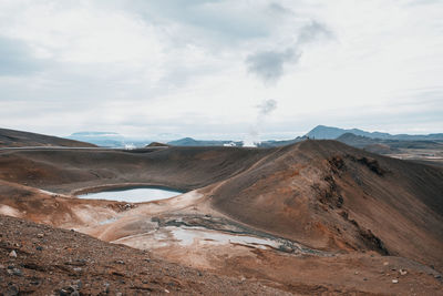 Panoramic view of volcanic landscape against sky