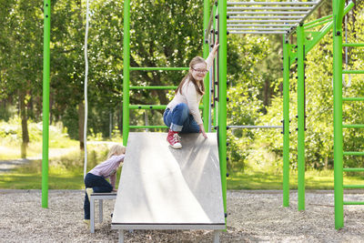 Girl playing on playground