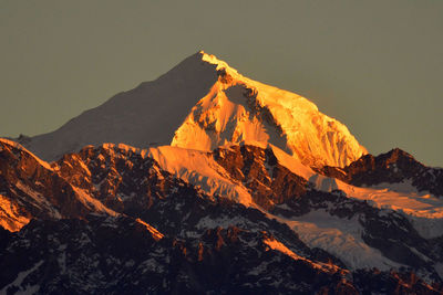 Scenic view of snowcapped mountains against clear sky