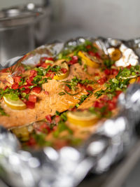 Close-up of meal served in plate