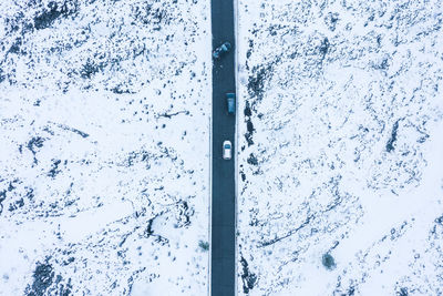 Full frame shot of snow on swimming pool during winter