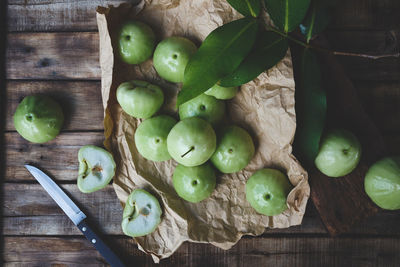 High angle view of apples on table