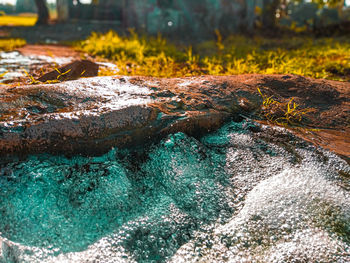 Close-up of water flowing through rocks