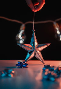 Close-up of christmas decoration on table