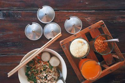 High angle view of breakfast on table