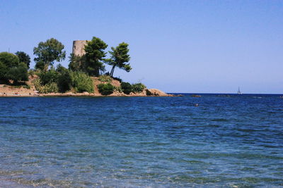 Scenic view of sea against clear sky