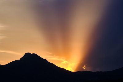 Scenic view of silhouette mountains against sky during sunset