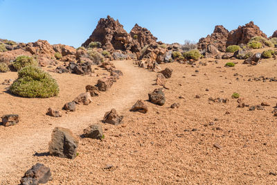 Scenic view of rock formation against clear sky