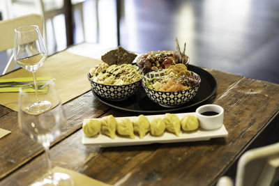 High angle view of dessert in plate on table