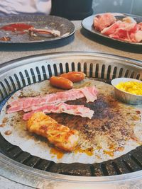 High angle view of food in plate on table