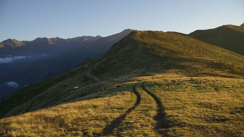 Scenic view of mountains against clear sky