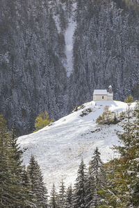 Scenic view of snowcapped mountains during winter