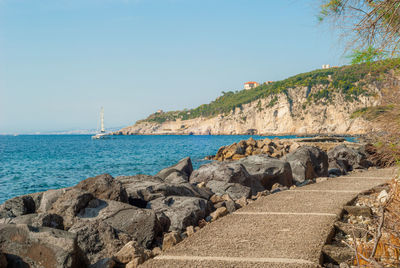 Scenic view of sea against clear sky